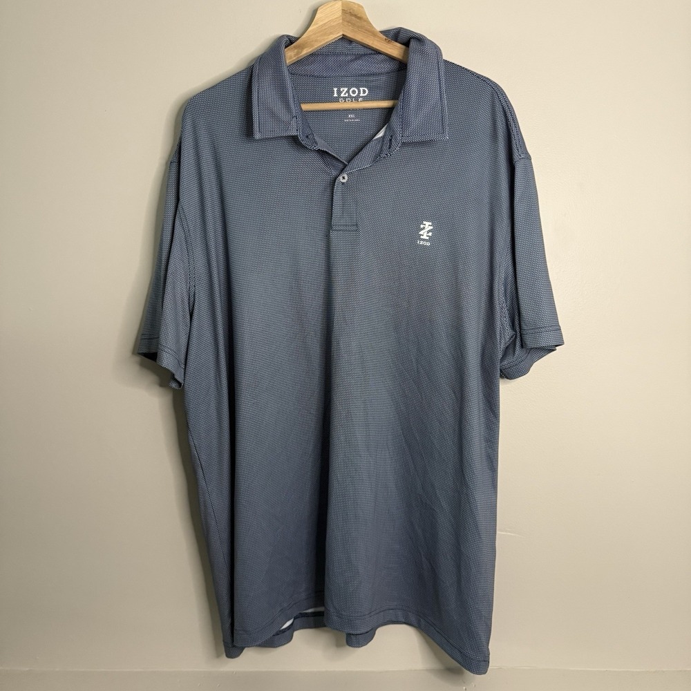 IZOD Golf Polo Shirt Mens XXL Blue Check Stretch Performance Golf Short Sleeve